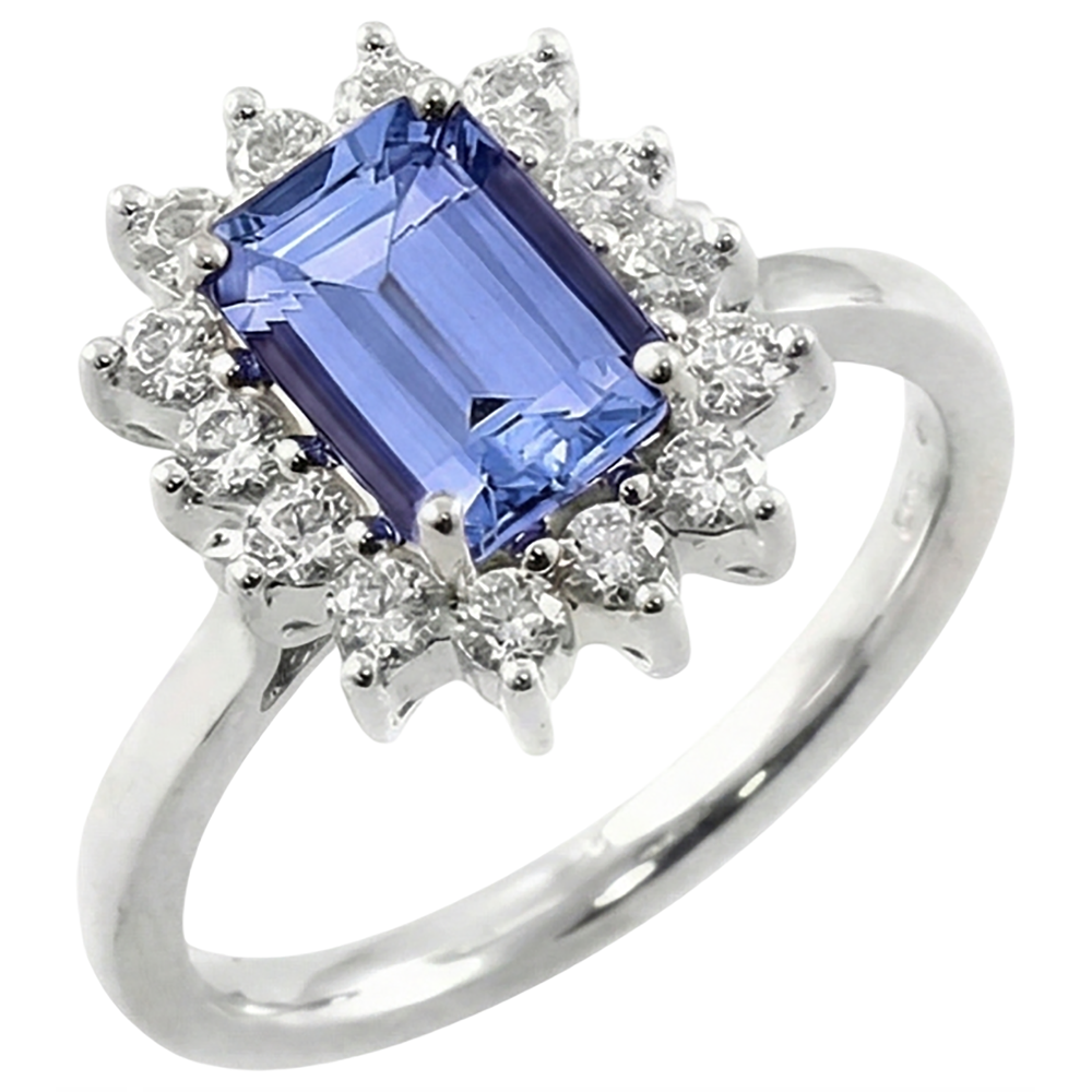 Anello in oro bianco 14 kt con tanzanite e diamanti da 7 kt Novità