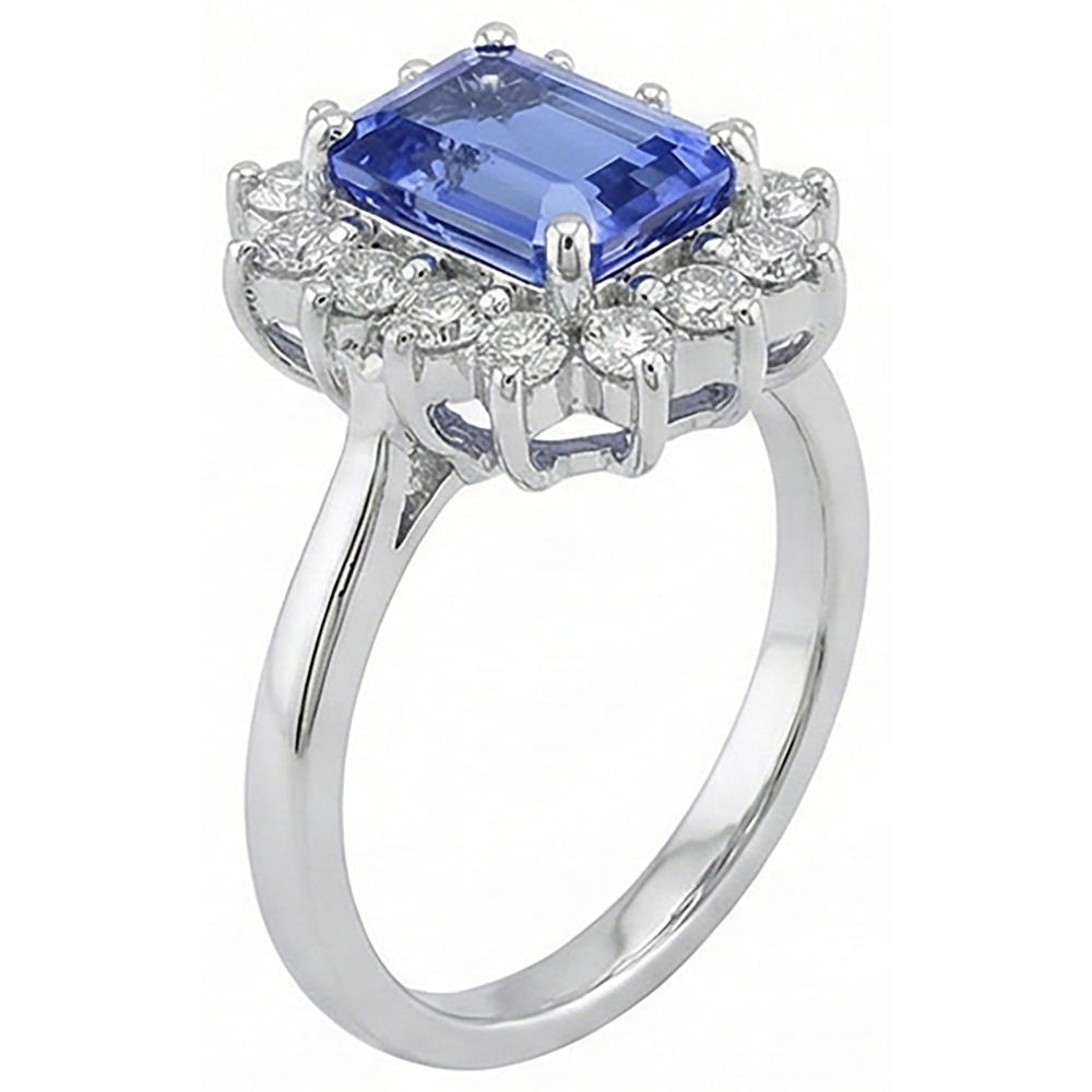 Anello in oro bianco 14 kt con tanzanite e diamanti da 7 kt Novità