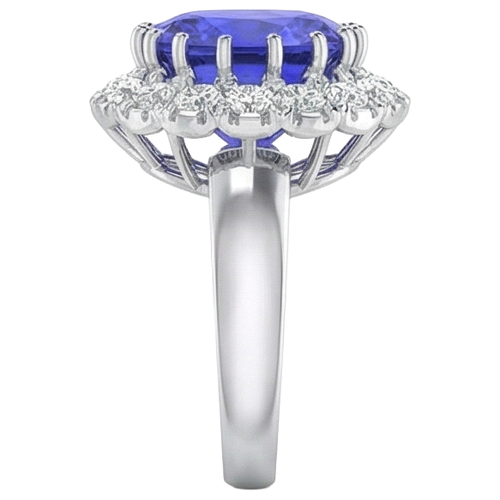 Anello in oro bianco 14 kt con tanzanite grande da 15 ct e piccoli diamanti Novità