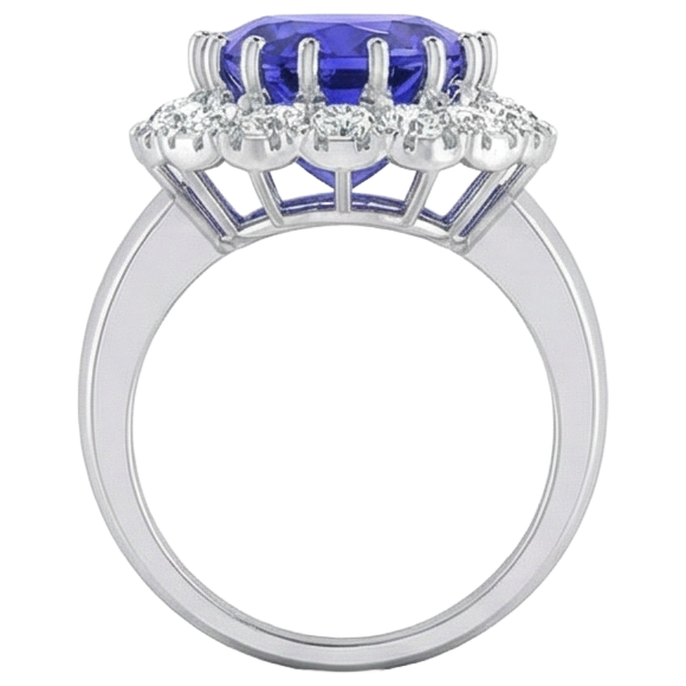 Anello in oro bianco 14 kt con tanzanite grande da 15 ct e piccoli diamanti Novità