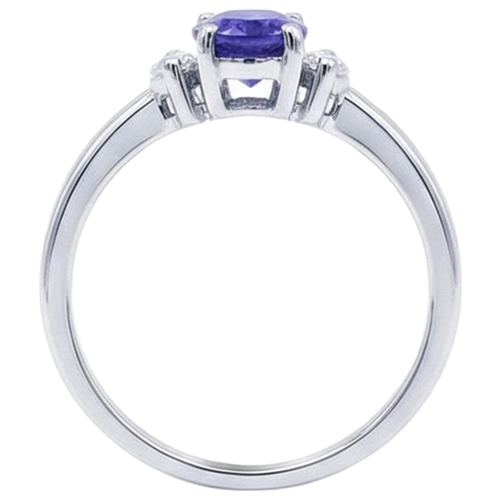 Anello in oro bianco 14 kt con tre pietre di tanzanite e diamanti da 3.50 carati