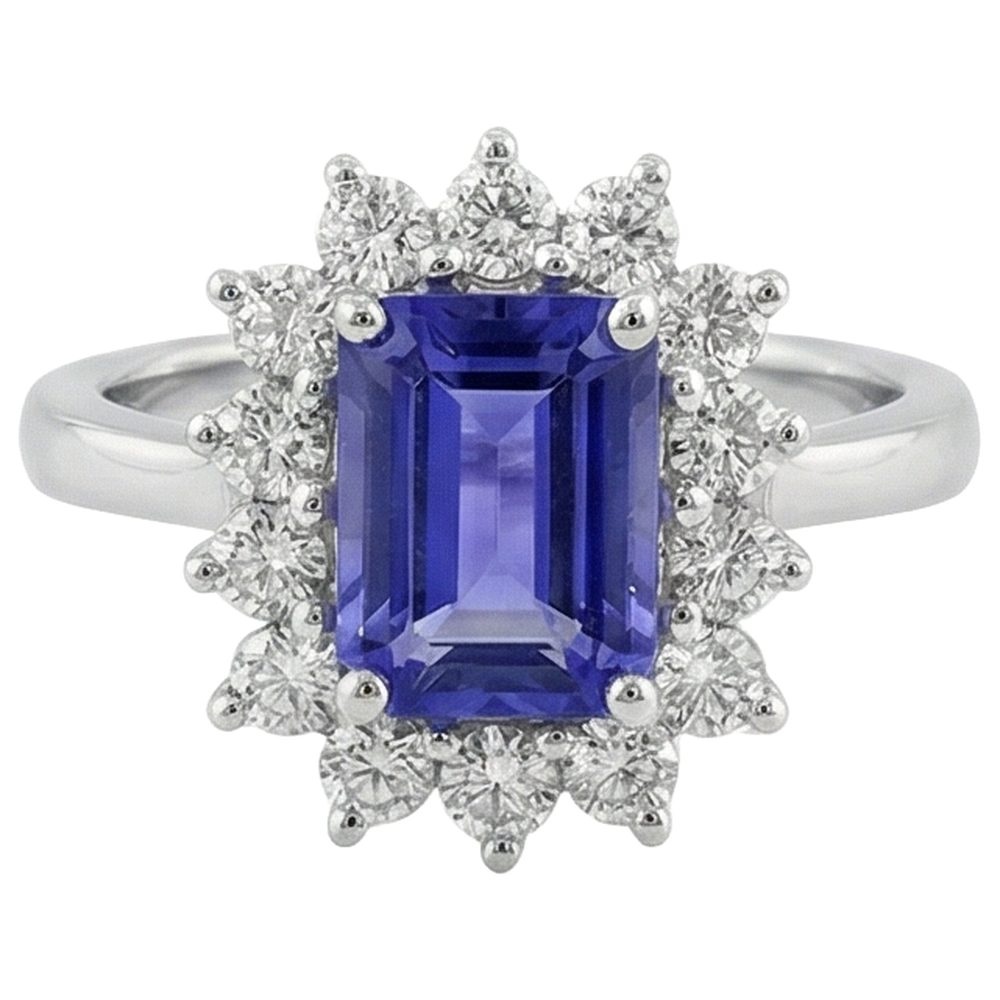 Anello in oro bianco 14K 10.75 carati con tanzanite e diamanti