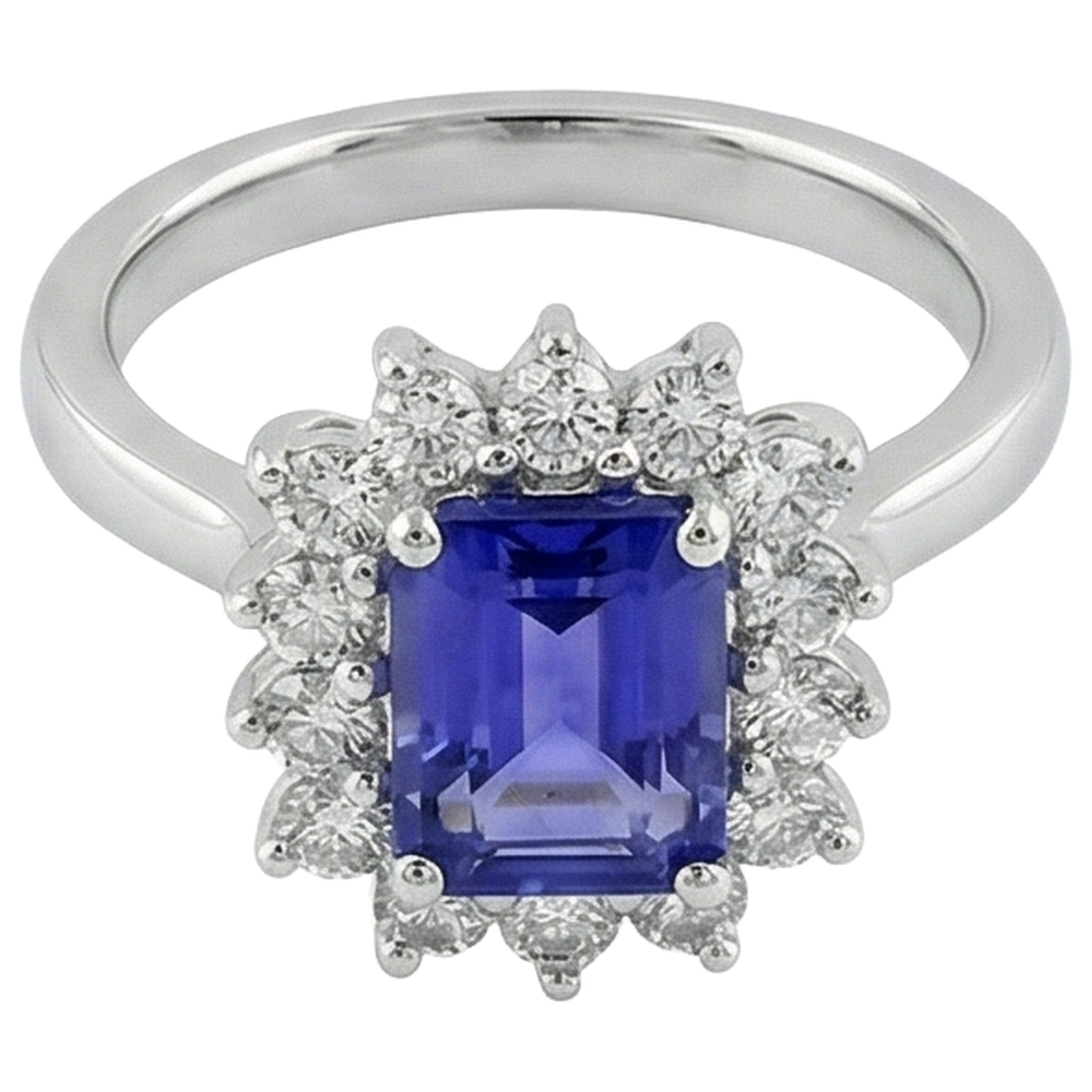 Anello in oro bianco 14K 10.75 carati con tanzanite e diamanti
