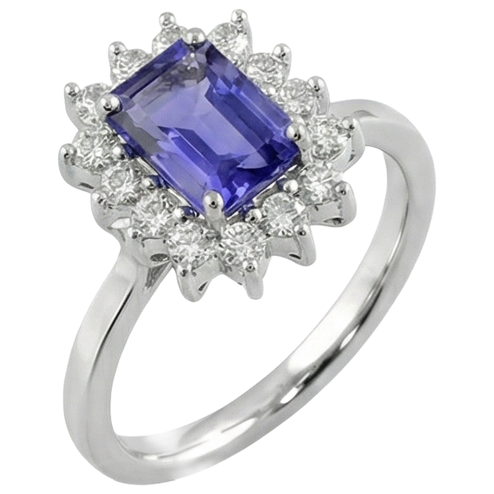 Anello in oro bianco 14K 10.75 carati con tanzanite e diamanti