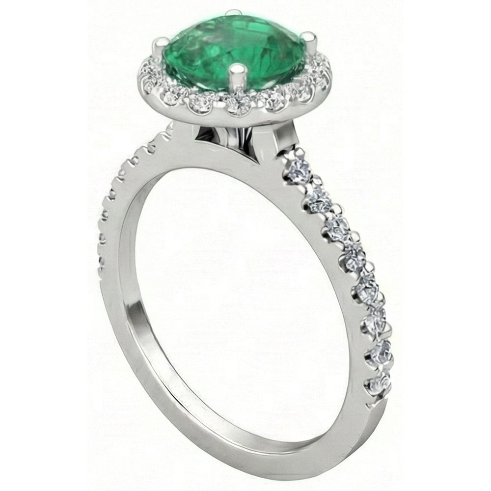Anello in oro bianco 14K 6.60 carati Halo Verde SmeRraldOo con piccoli diamanti