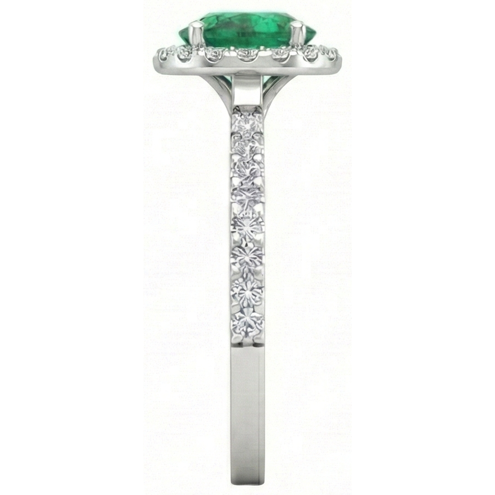 Anello in oro bianco 14K 6.60 carati Halo Verde SmeRraldOo con piccoli diamanti
