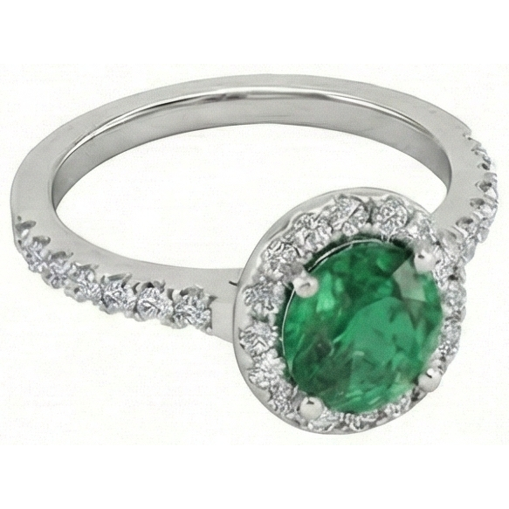 Anello in oro bianco 14K 6.60 carati Halo Verde SmeRraldOo con piccoli diamanti