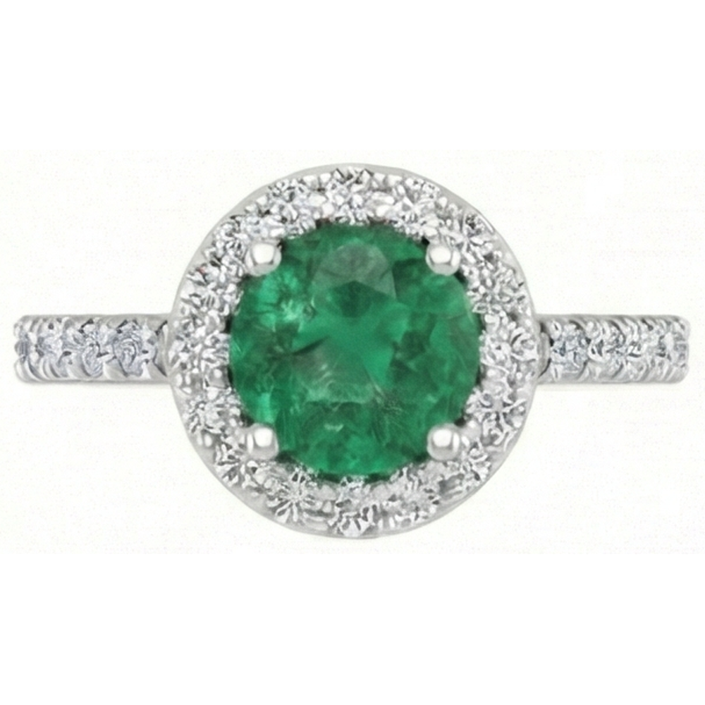 Anello in oro bianco 14K 6.60 carati Halo Verde SmeRraldOo con piccoli diamanti