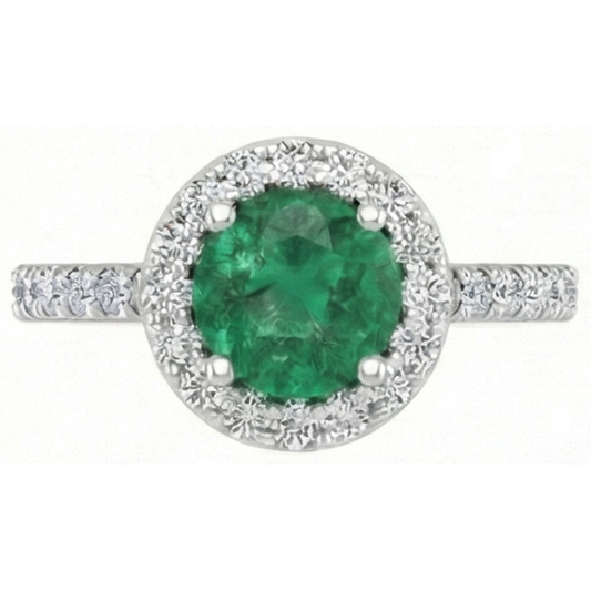 Anello in oro bianco 14K 6.60 carati Halo Verde SmeRraldOo con piccoli diamanti