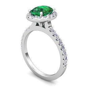 Anello in oro bianco 14K 6.60 carati Halo Verde SmeRraldOo con piccoli diamanti