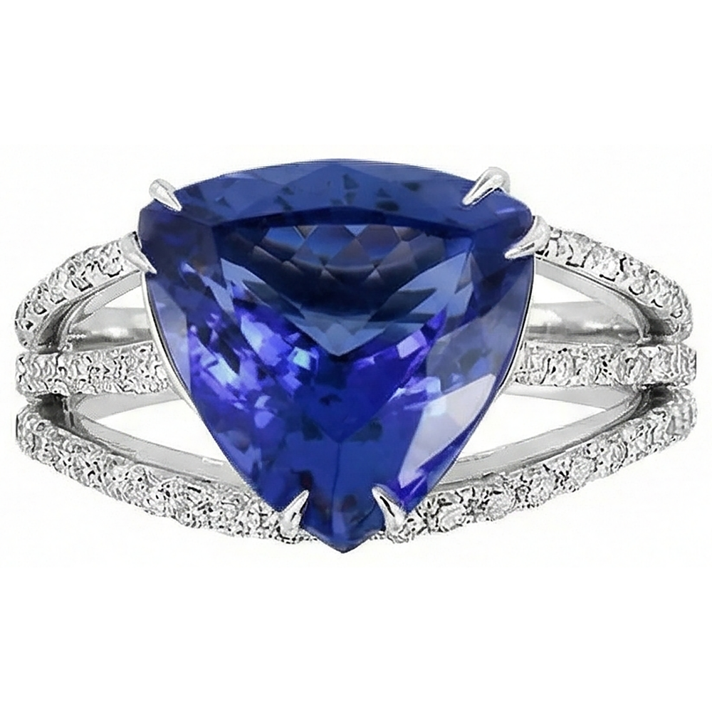 Anello in oro bianco 14K Trilioni di tanzanite e diamanti 6 carati