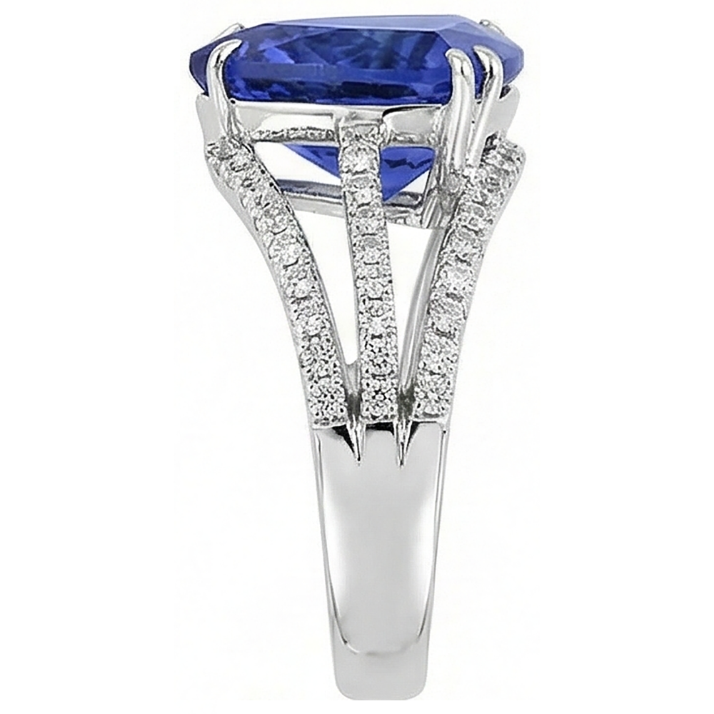 Anello in oro bianco 14K Trilioni di tanzanite e diamanti 6 carati