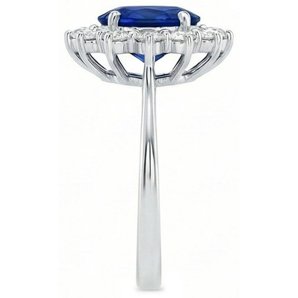 Anello in oro bianco 14K carati con zaffiro di Ceylon e diamanti da 2.40 carati