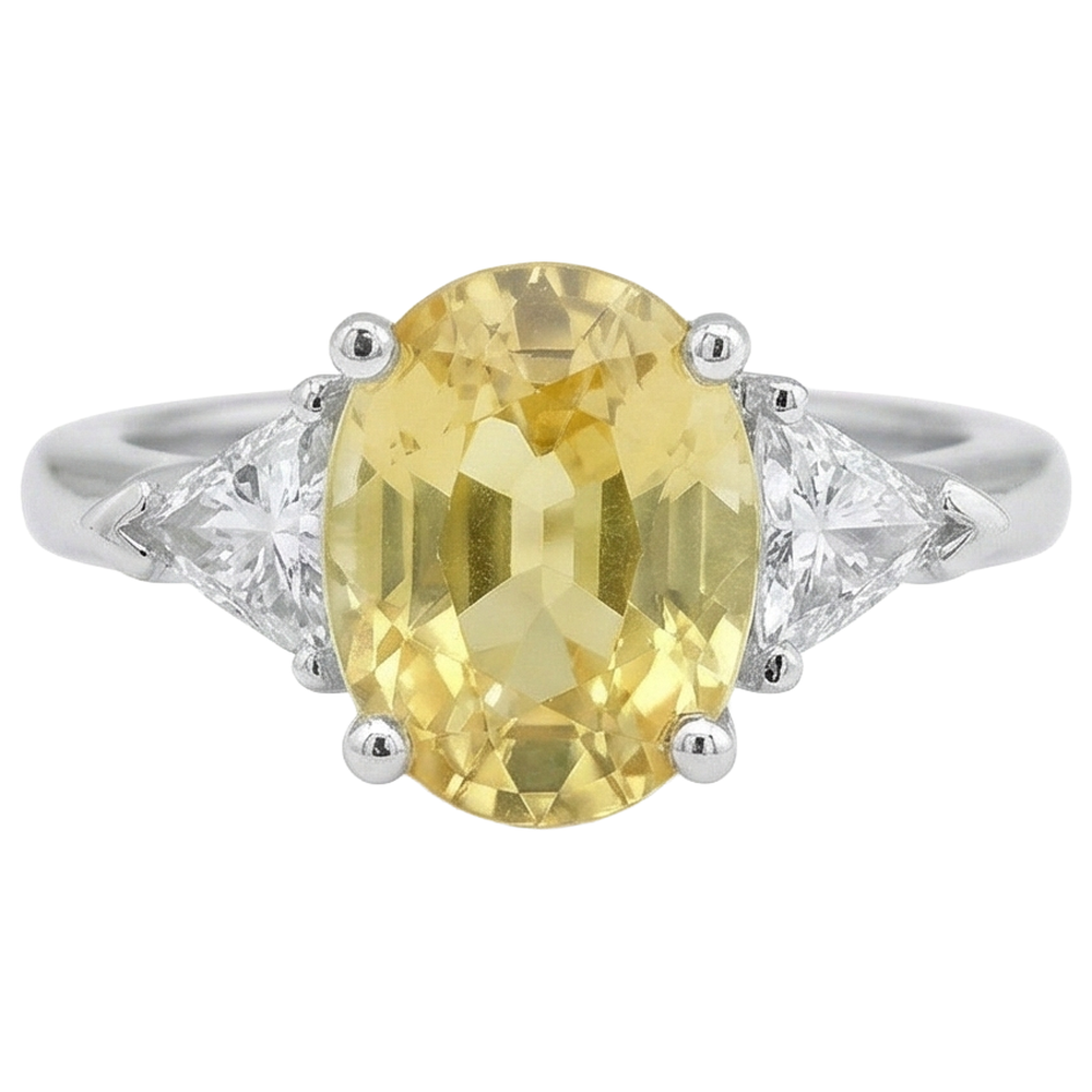 Anello in oro bianco 14K con 3 pietre di 3,75 ct di zaffiro giallo e diamanti