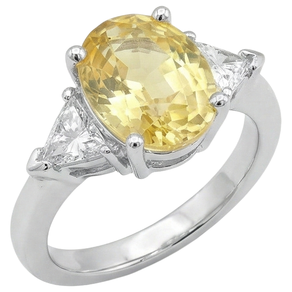 Anello in oro bianco 14K con 3 pietre di 3,75 ct di zaffiro giallo e diamanti