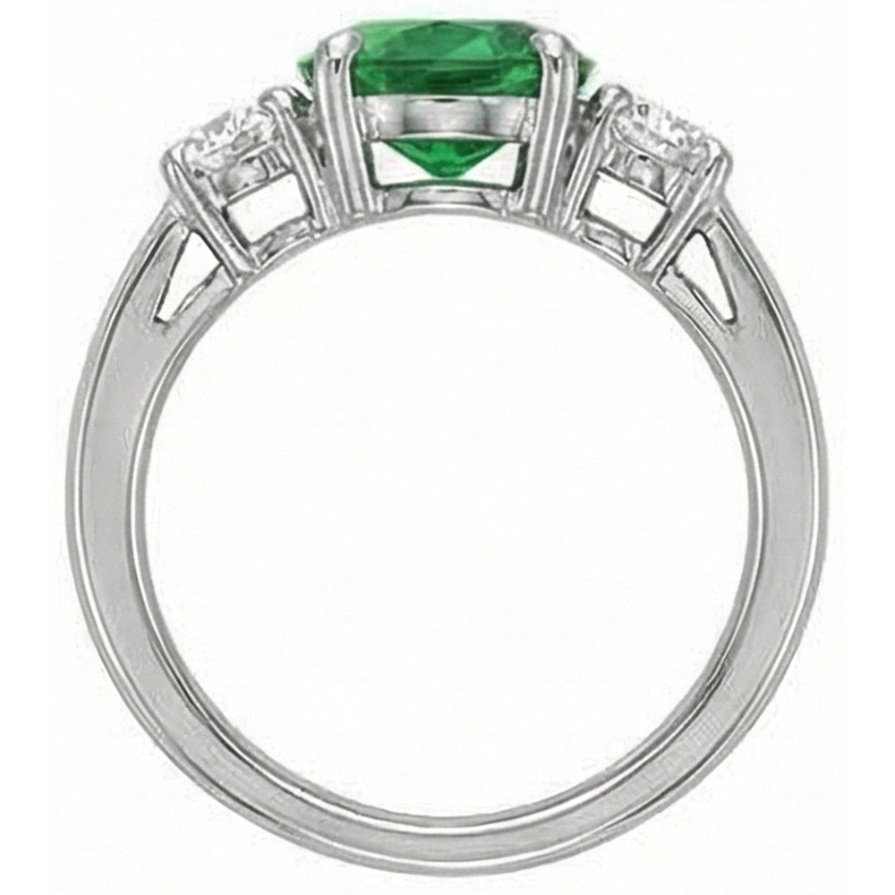 Anello in oro bianco 14K con 3 pietre di Verde smeraldo e diamanti taglio ovale 6.50 carati