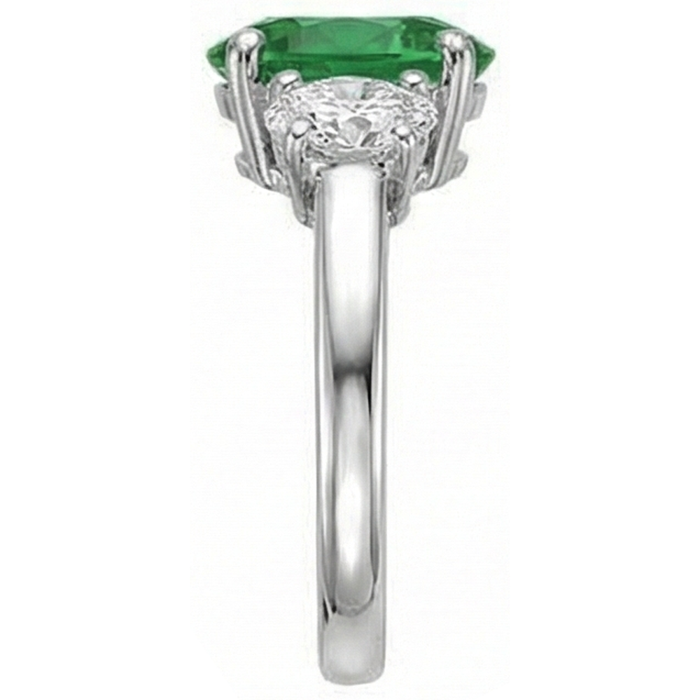Anello in oro bianco 14K con 3 pietre di Verde smeraldo e diamanti taglio ovale 6.50 carati