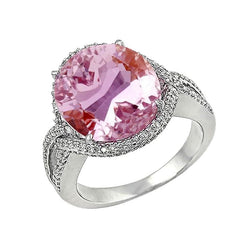 Anello in oro bianco 14K con Kunzite fantasia rosa da 36.25 ct con diamanti