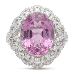 Anello in oro bianco 14K con Kunzite rosa da 36.75 ct con diamanti