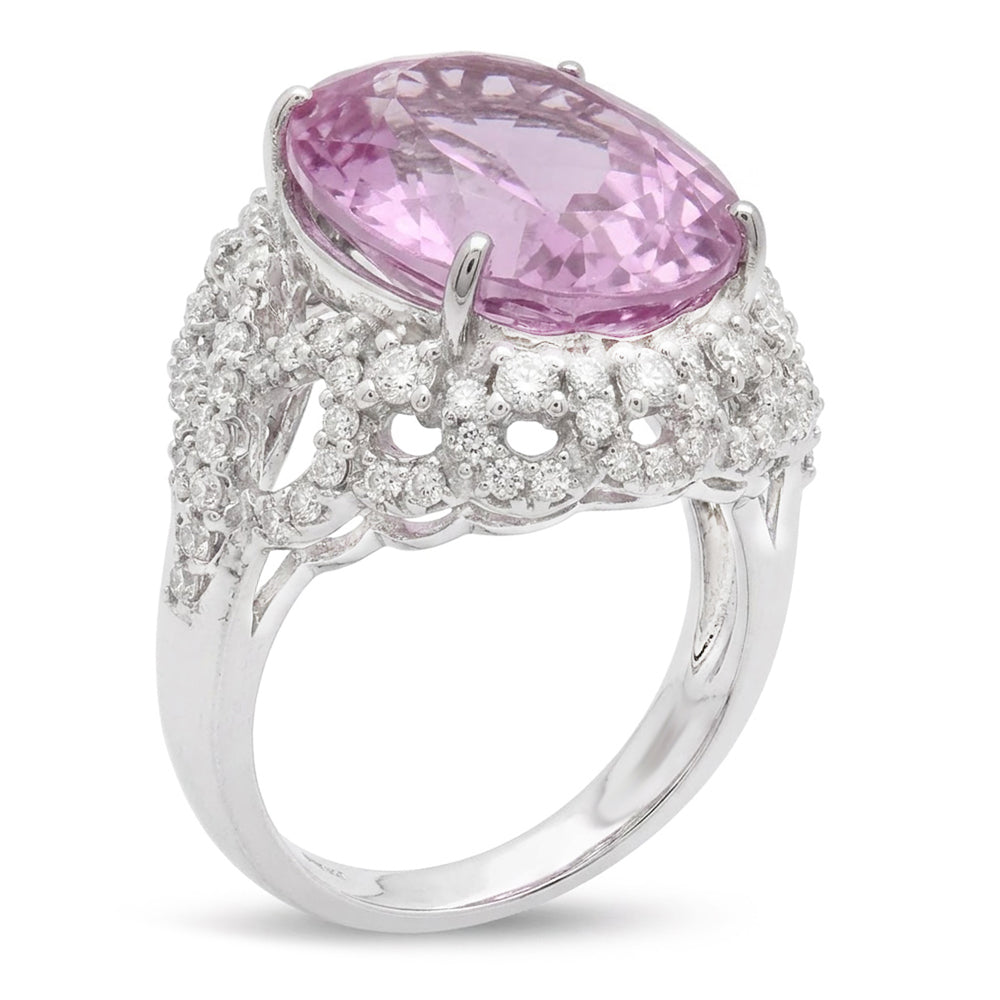 Anello in oro bianco 14K con Kunzite rosa da 36.75 ct con diamanti