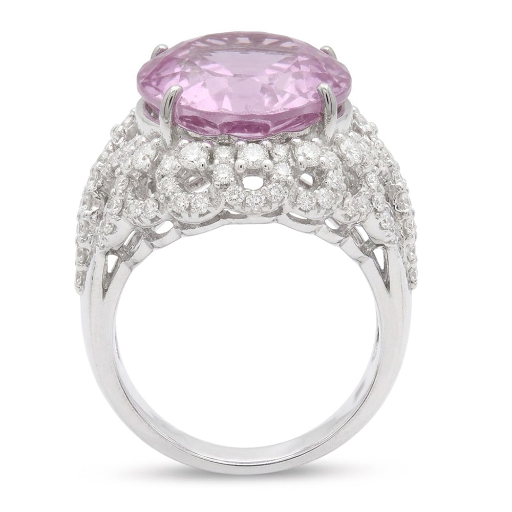 Anello in oro bianco 14K con Kunzite rosa da 36.75 ct con diamanti