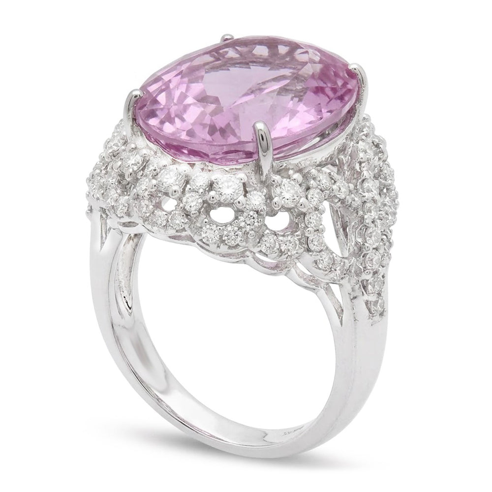 Anello in oro bianco 14K con Kunzite rosa da 36.75 ct con diamanti