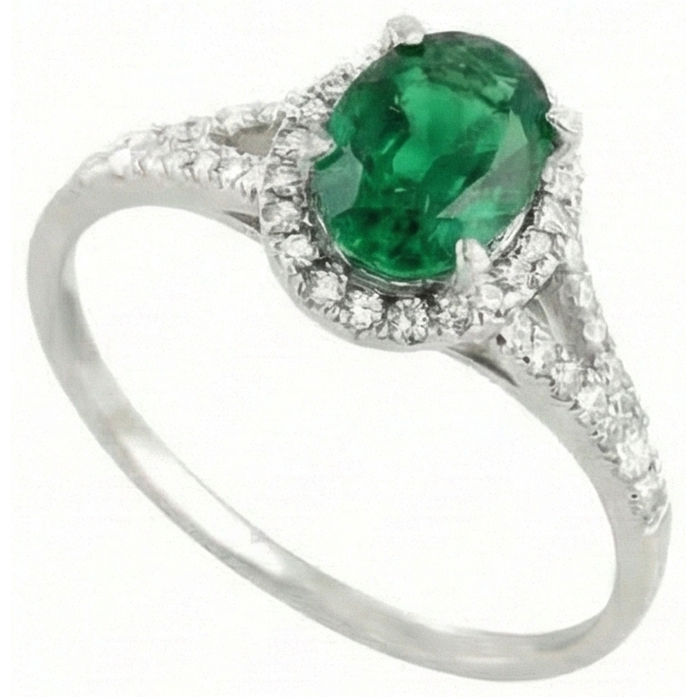 Anello in oro bianco 14K con Verde smeraldo e diamanti da 6.75 carati