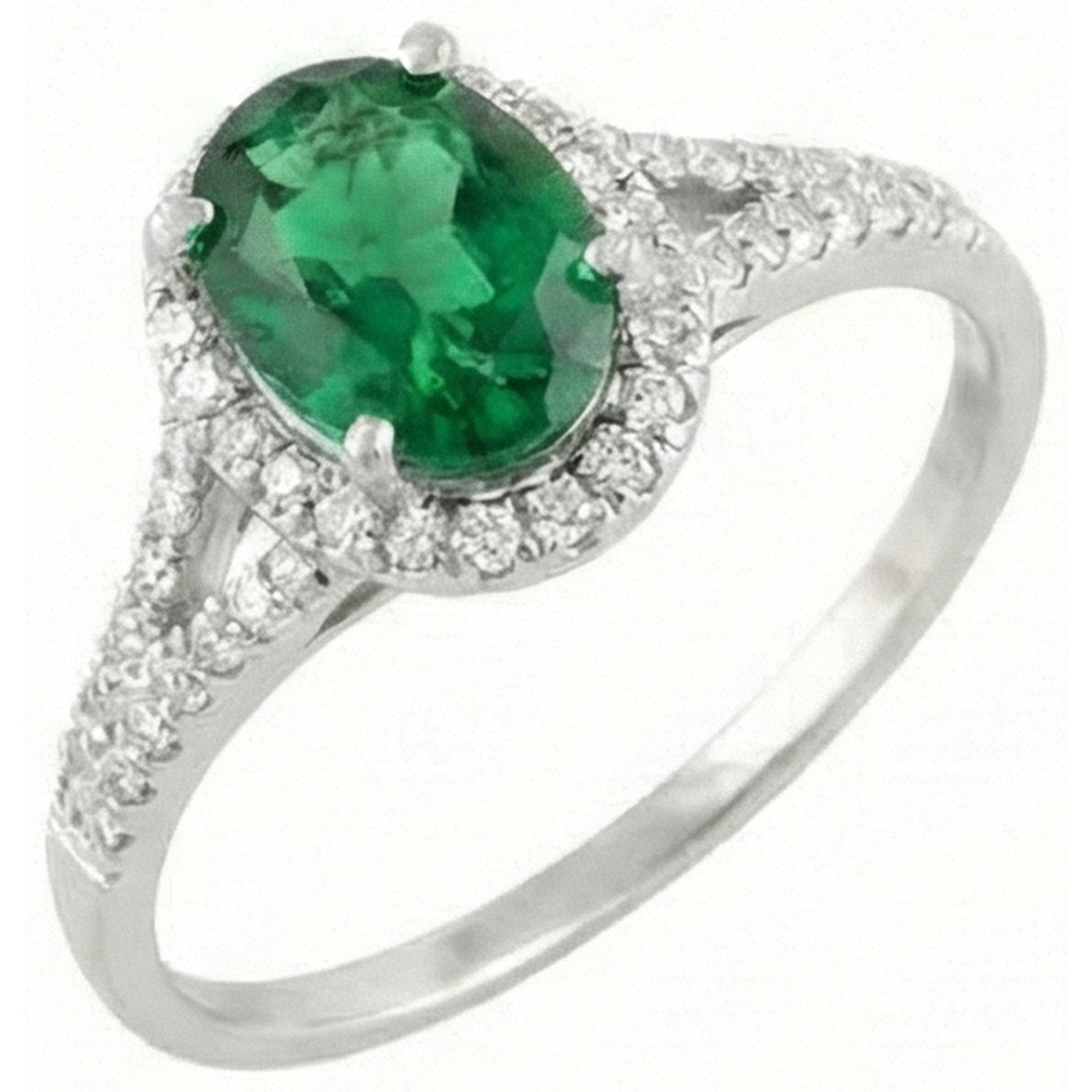 Anello in oro bianco 14K con Verde smeraldo e diamanti da 6.75 carati