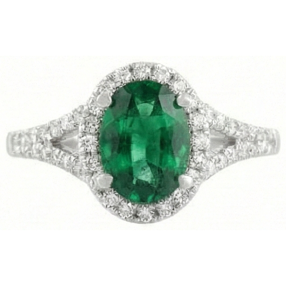 Anello in oro bianco 14K con Verde smeraldo e diamanti da 6.75 carati