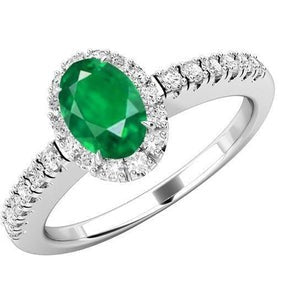 Anello in oro bianco 14K con Verde smeraldo ovale e diamante rotondo da 3.65 carati