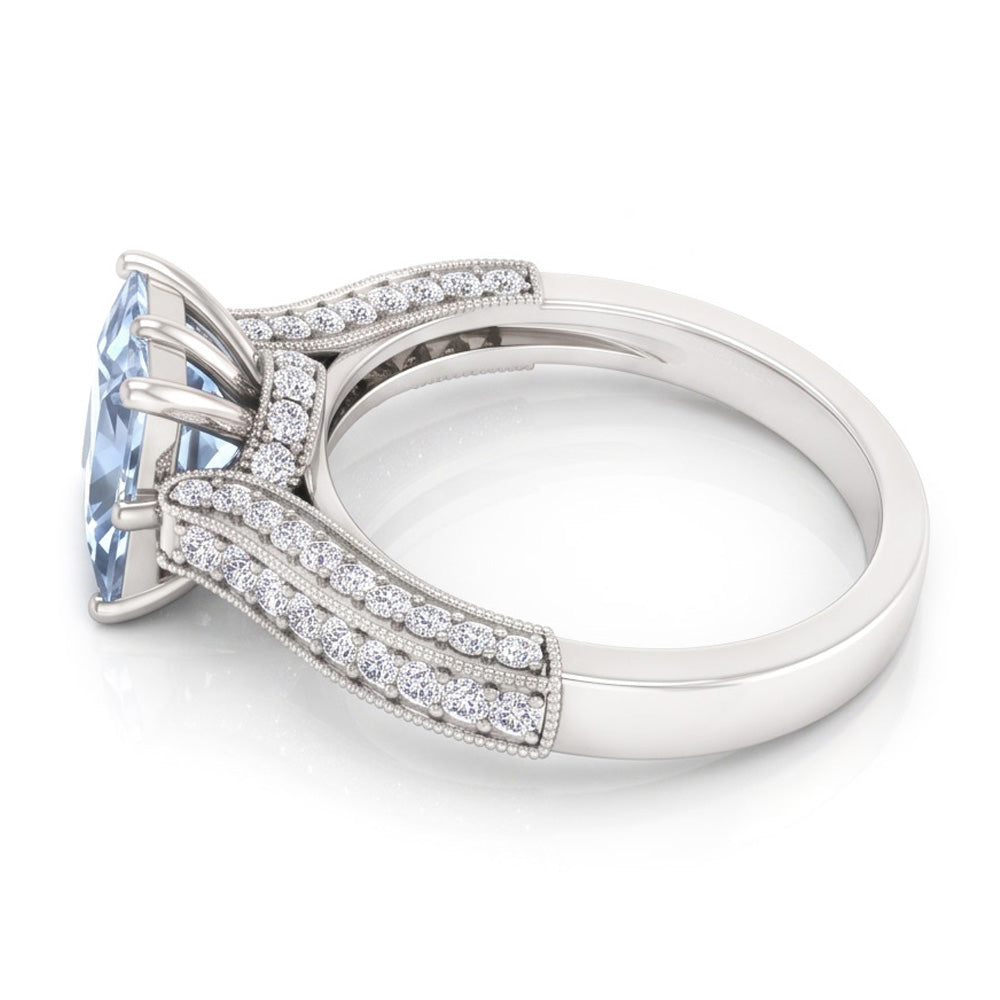 Anello in oro bianco 14K . con acquamarina e diamanti