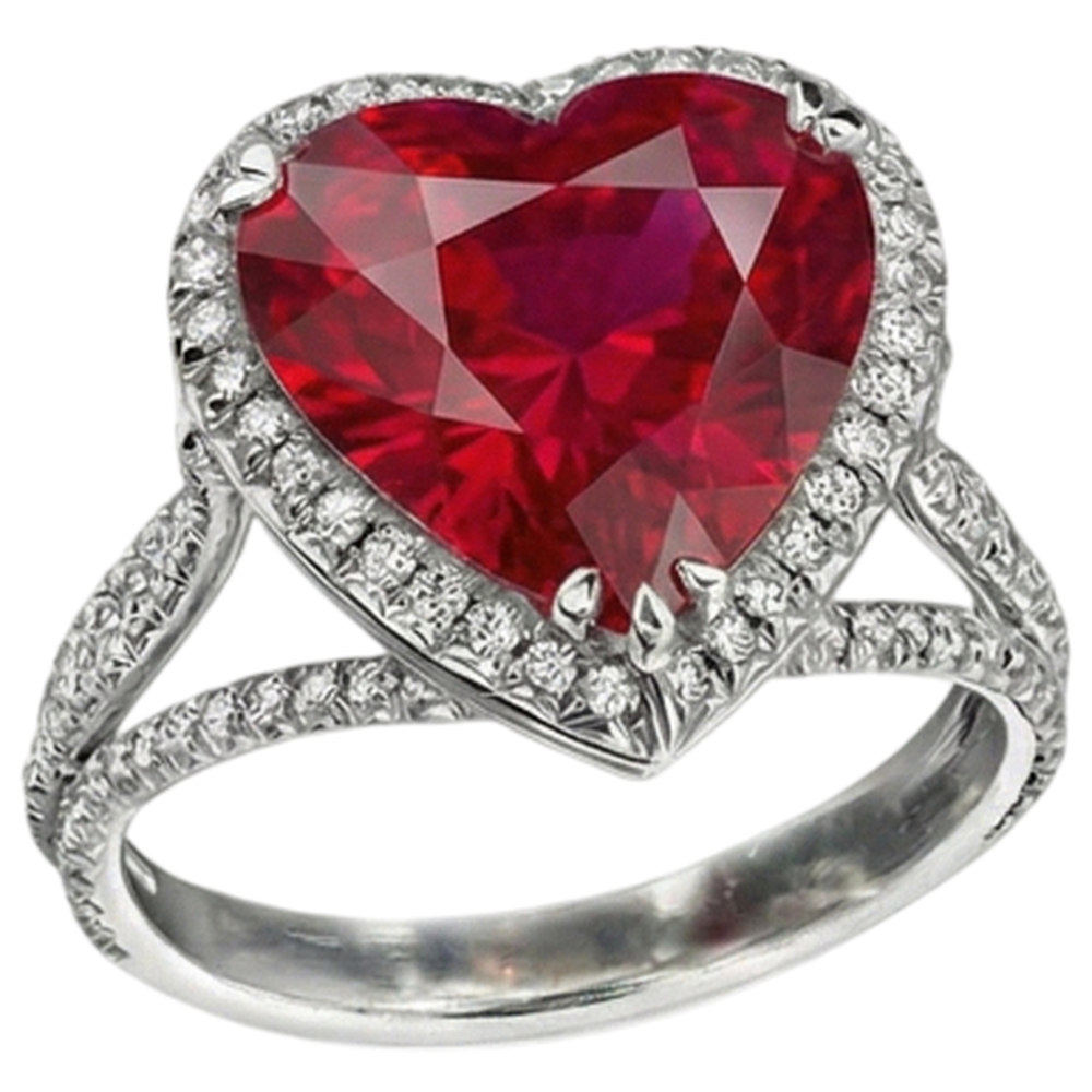 Anello in oro bianco 14K con diamante rosso rubino taglio cuore 7,75 carati