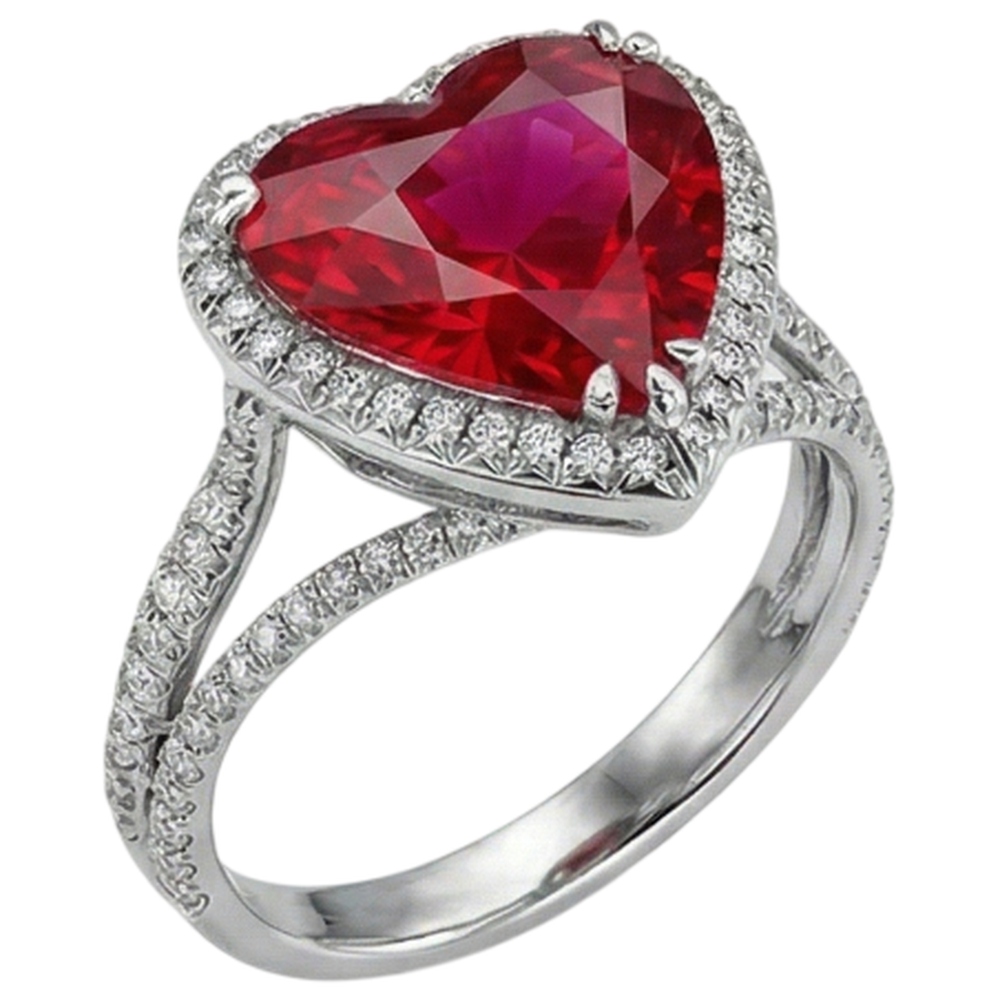 Anello in oro bianco 14K con diamante rosso rubino taglio cuore 7,75 carati
