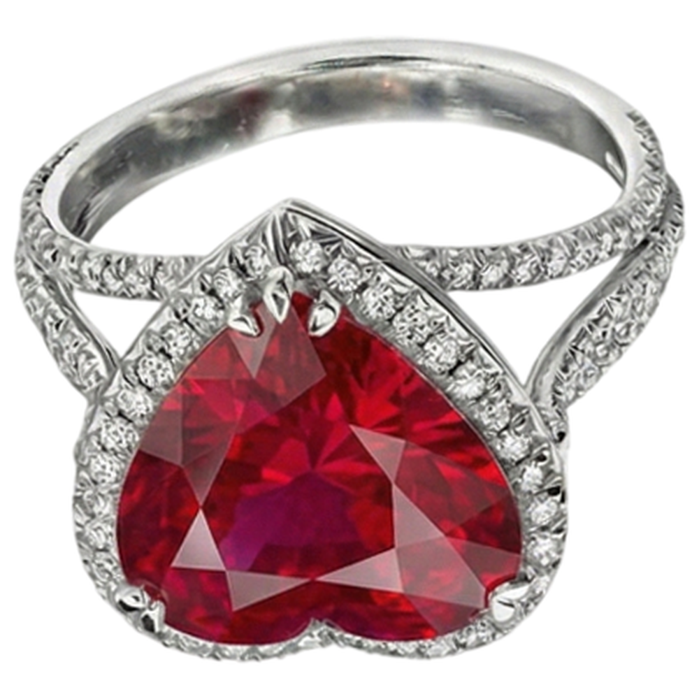 Anello in oro bianco 14K con diamante rosso rubino taglio cuore 7,75 carati
