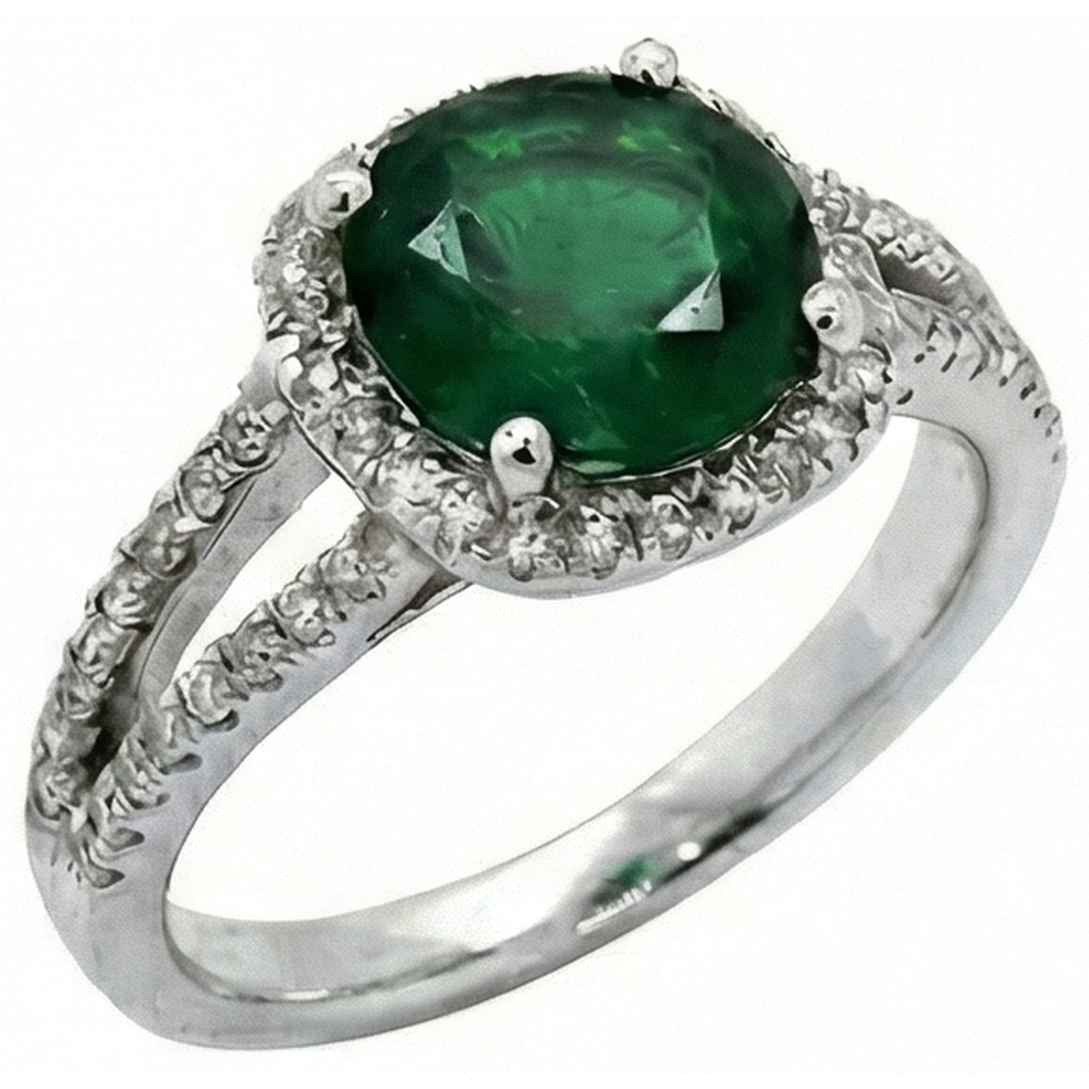 Anello in oro bianco 14K con diamante verde smeraldo taglio rotondo da 6,55 carati