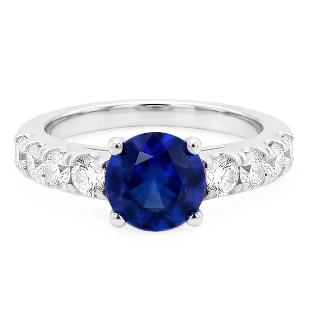 Anello in oro bianco 14K con diamante zaffiro taglio rotondo da 1.75 carati
