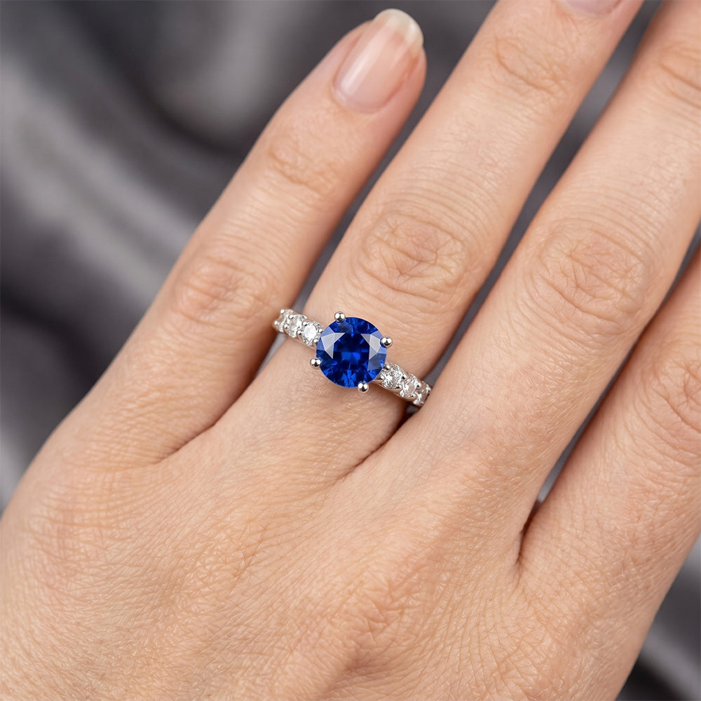 Anello in oro bianco 14K con diamante zaffiro taglio rotondo da 1.75 carati
