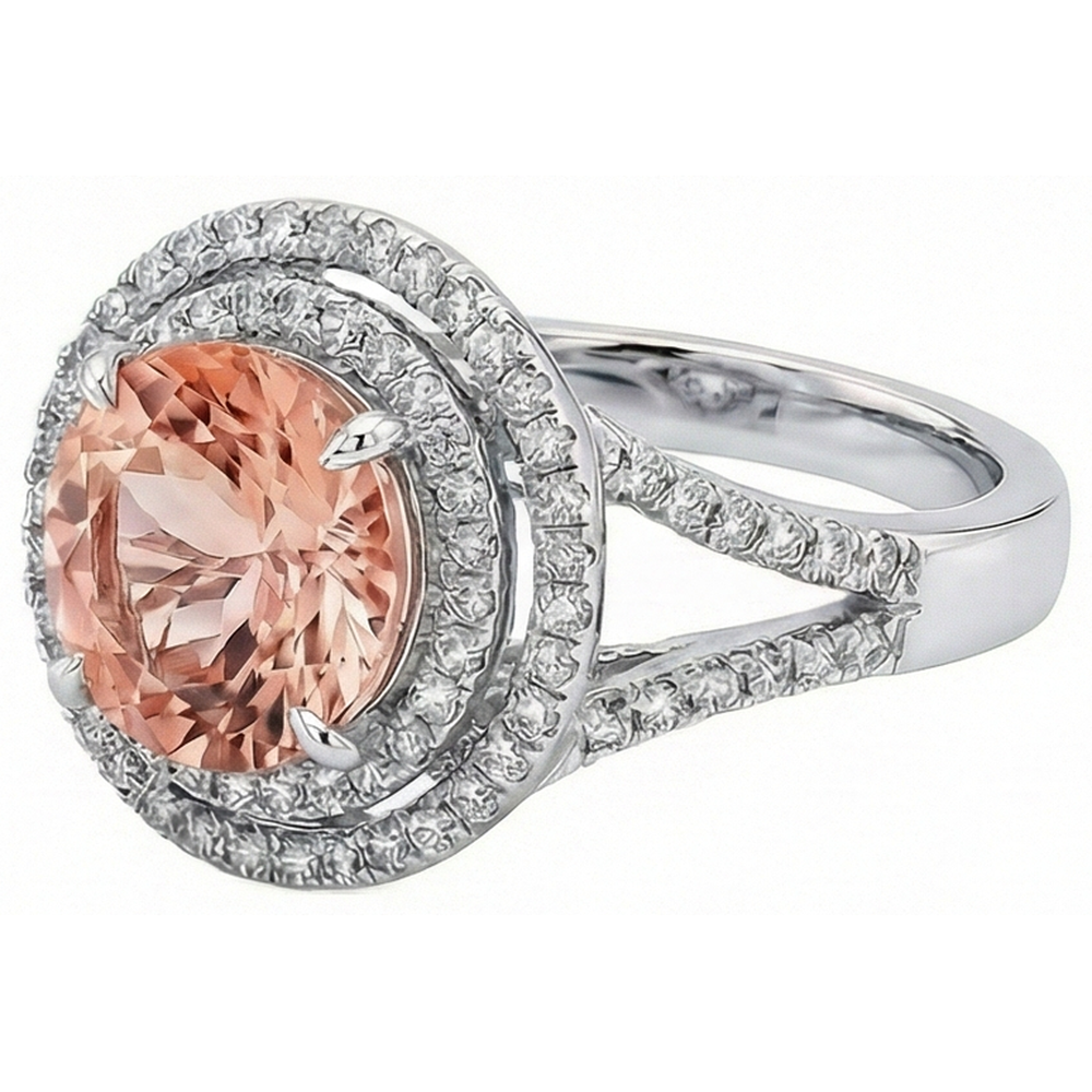 Anello in oro bianco 14K con diamanti Halo Morganite da 8 ct. Novità