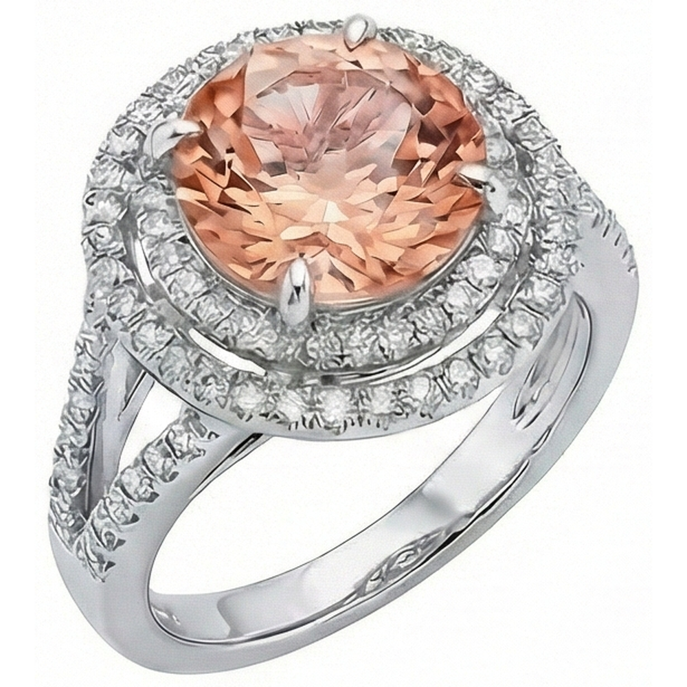Anello in oro bianco 14K con diamanti Halo Morganite da 8 ct. Novità