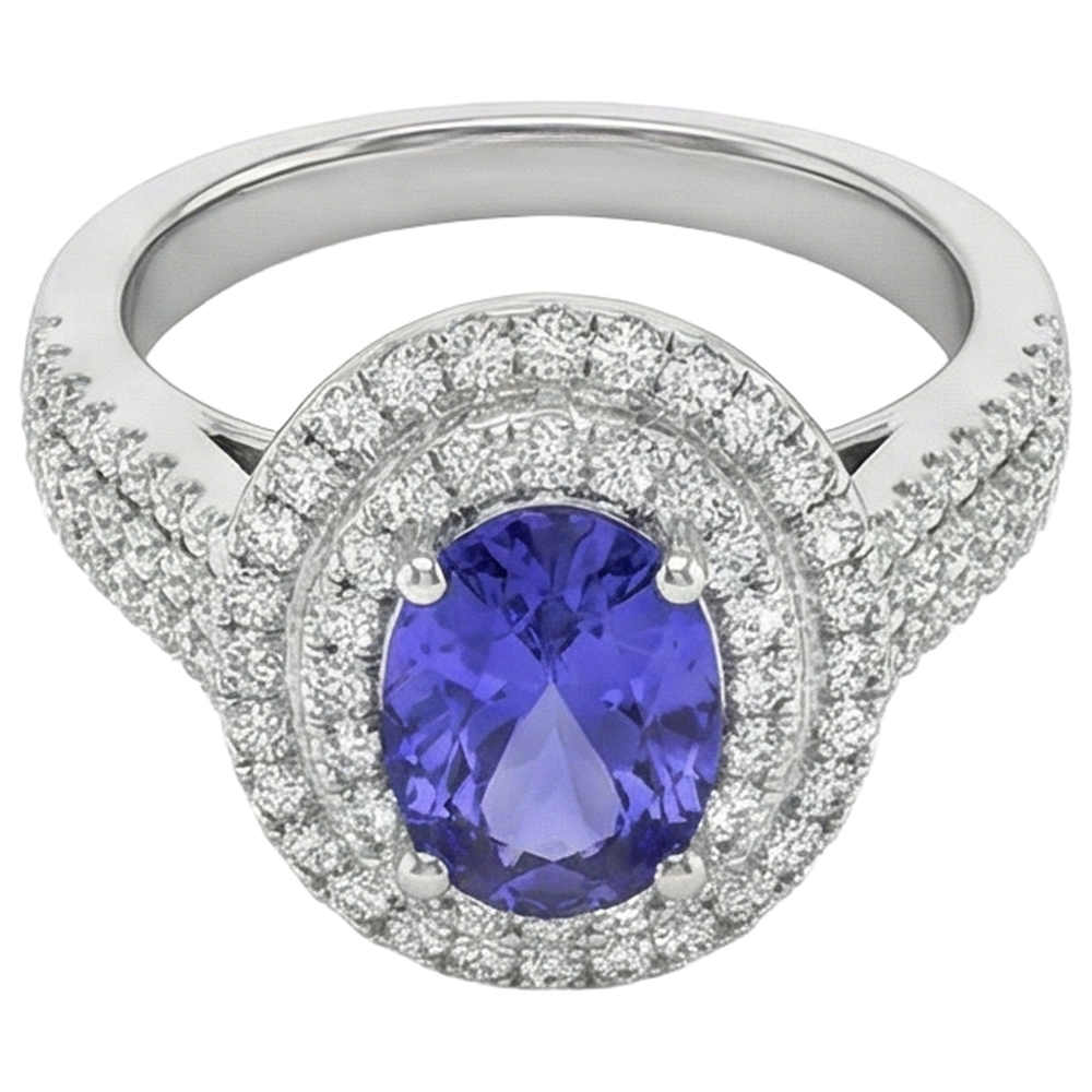 vero round tanzanite 5.25carati anello dettaglio ravvicinato