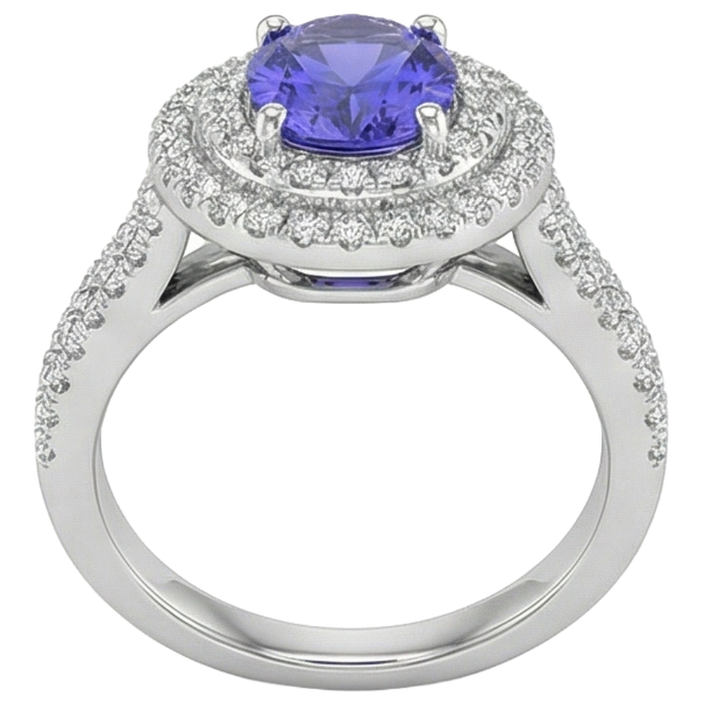 vero round tanzanite 5.25carati anello vista di profilo