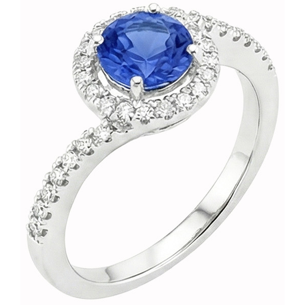 Anello in oro bianco 14K con diamanti blu zaffiro dello Sri Lanka 5.60 carati