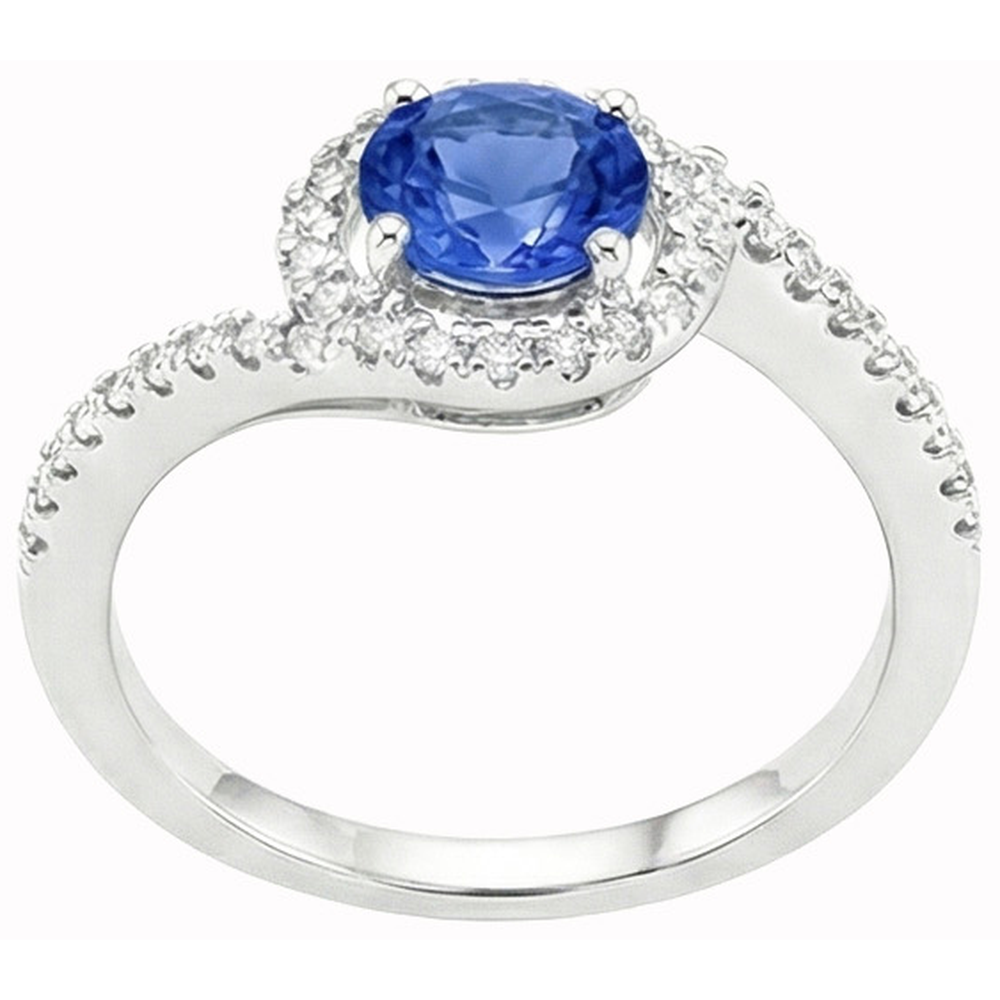 Anello in oro bianco 14K con diamanti blu zaffiro dello Sri Lanka 5.60 carati