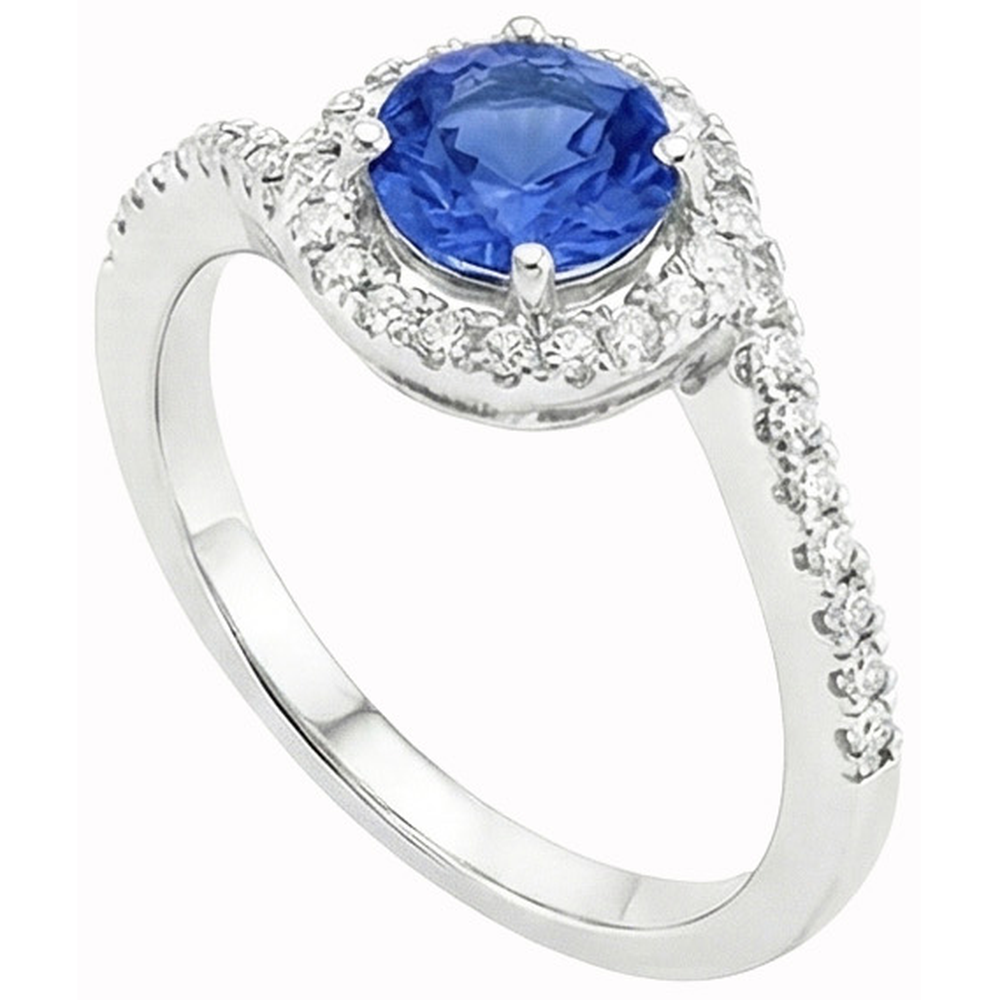 Anello in oro bianco 14K con diamanti blu zaffiro dello Sri Lanka 5.60 carati