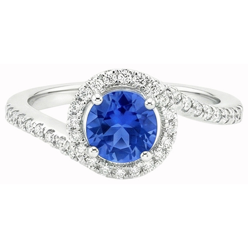 Anello in oro bianco 14K con diamanti blu zaffiro dello Sri Lanka 5.60 carati