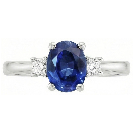 Anello in oro bianco 14K con diamanti e zaffiro di Ceylon da 1,70 carati