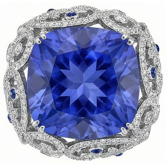 Anello in oro bianco 14K con diamanti, zaffiro dello Sri Lanka, 8,50 ct