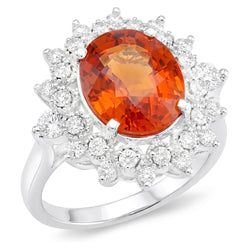 Anello in oro bianco 14K . con granato mandarino naturale con diamanti 10.25 ct