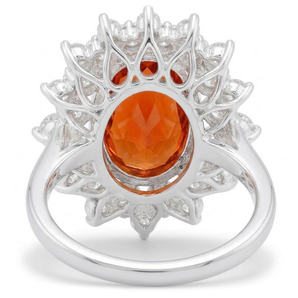 Anello in oro bianco 14K . con granato mandarino naturale con diamanti 10.25 ct