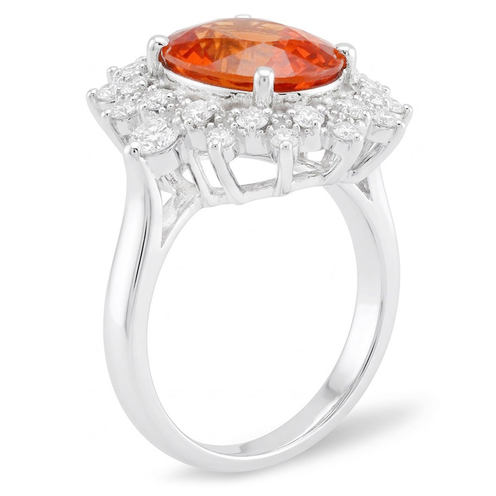 Anello in oro bianco 14K . con granato mandarino naturale con diamanti 10.25 ct